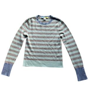 Beth Bowley 100% cashmere striped crewneck sweater grey blue green size small